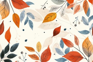 Poster - A still life image featuring a composition of leaves and berries against a clean white background