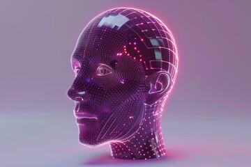 Poster - Illuminated Human Head with Neural Network Connections and Digital Integration