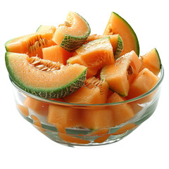 Fresh Melon Slices in Glass Bowl.