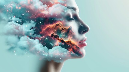 Sticker - Discover the artistry of double exposure to showcase the vibrant colors and intricate details of cosmic nebulae and galaxies.