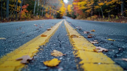 Aufkleber - A yellow line marks the path through a dense forest, perfect for maps, travel or adventure themes