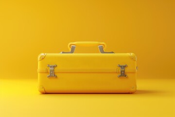 Poster - A bright yellow suitcase sits on a matching surface, ready for travel or storage