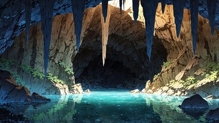 limestone cave with stalactites anime