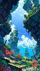 Wall Mural - submerged coral city anime