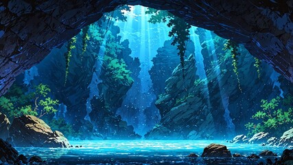 underwater cave exploration anime