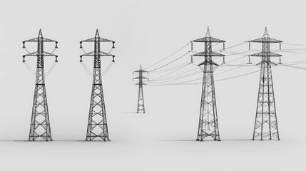 Aufkleber - A series of high voltage power lines suspended between tall towers