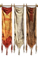 Poster - Four colorful scarves hang from a wooden pole, perfect for festivals or events