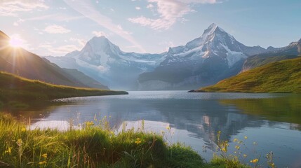 Poster - A serene lake scene with a majestic mountain in the background, perfect for outdoor or nature-themed projects