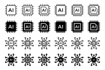 Poster - ai chip vector icon set. computer semiconductor microchip symbol. futuristic hardware cpu circuit sign. artificial intelligence chip icon.