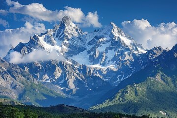 Aufkleber - Mountain range with snowy peaks in the background, suitable for use in travel, adventure or winter-themed images