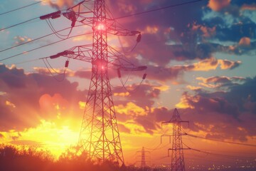 Poster - Sunset scene with power lines in the background, great for urban or landscape shots