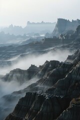 Poster - Foggy mountainside landscape with misty atmosphere, ideal for travel or adventure themes