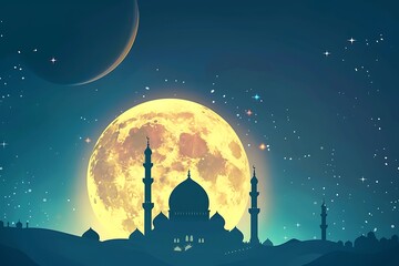 mosque and moon of editable illustration