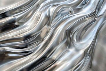 Wall Mural - A closeup of smooth silver fabric draped in delicate waves