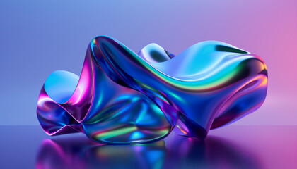 Wall Mural - An abstract iridescent object reflecting light on a purple background