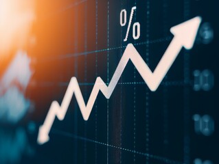 Wall Mural - upward trend arrow on financial chart with percentage sign and grid background - stock market growth concept