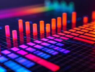 Wall Mural - abstract data visualization with colorful neon bars and lines for technology, business, and finance reports.