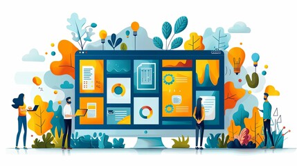 vector, illustration, Web design template. Vector illustration concept of website design and development, app development, seo, business presentation, marketing