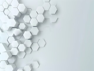 Poster - 3d render, abstract white background with hexagon pattern for technology concept. Abstract futuristic wallpaper with 2D and 45 degree angle illustration of geometric shapes on light grey surface. Back