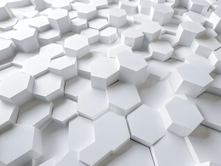 Poster - 3d render, abstract white background with hexagon pattern for technology concept. Abstract futuristic wallpaper with 2D and 45 degree angle illustration of geometric shapes on light grey surface. Back