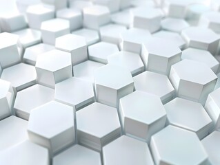 Poster - 3d render, abstract white background with hexagon pattern for technology concept. Abstract futuristic wallpaper with 2D and 45 degree angle illustration of geometric shapes on light grey surface. Back