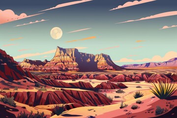 Aufkleber - A serene desert scene under the light of a full moon