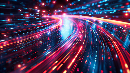 Poster - Digital background featuring an abstract, digital space with glowing lights and futuristic elements
