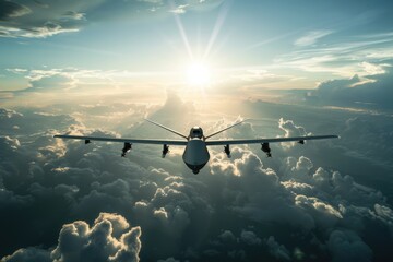 Poster - A plane soaring through the sky with the warm glow of sunset in the background