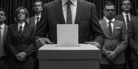 Aufkleber - A businessman holding a document in a meeting or presentation setting