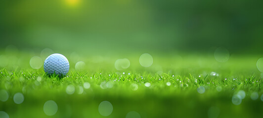 Poster - Golf ball on green grass background