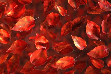 Wall Mural - A bunch of red leaves suspended in the air, possibly blown by wind or caught on something