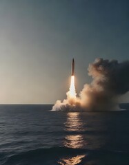 Wall Mural - Launch of a rocket or missile on the open sea.