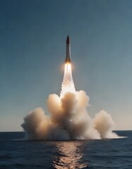 Wall Mural - Launch of a rocket or missile on the open sea.