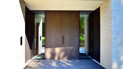 Wall Mural - House entrance of new modern building. Front doors, glass doors.