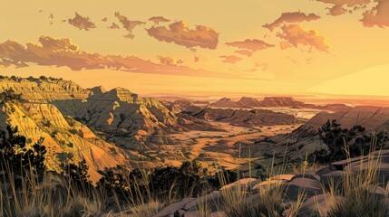Aufkleber - A serene desert landscape with a vibrant sunset in the background, ideal for use in travel or nature-themed projects