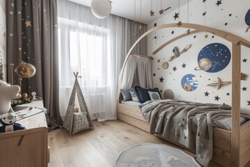 Sticker - Cozy and Playful Bedroom Decor with a Space Themed Design