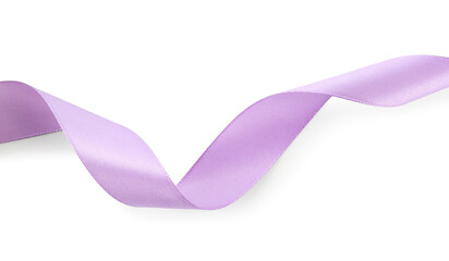 Poster - One beautiful violet ribbon isolated on white, top view