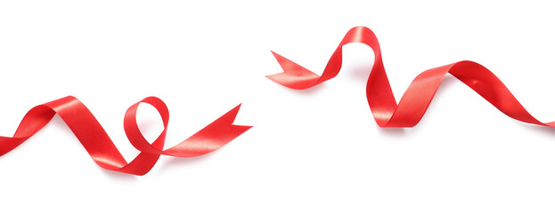 Poster - Two beautiful red ribbons isolated on white, top view