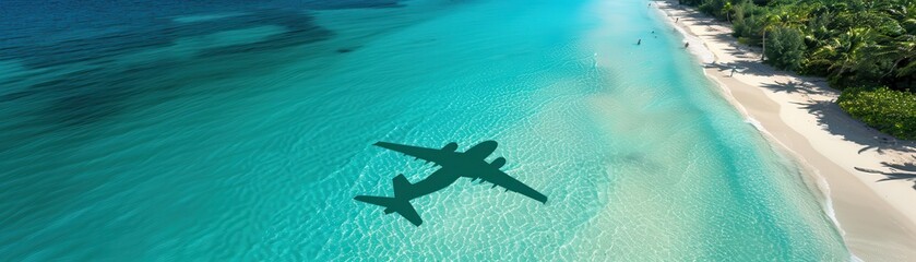 Canvas Print - Airplane Shadow in Turquoise Water.