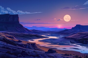 Poster - A serene desert landscape with a winding river running through it, suitable for travel or nature-related uses