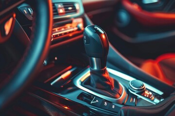 Poster - A close-up shot of a gear stick in a car, ideal for automotive or vehicle-related uses