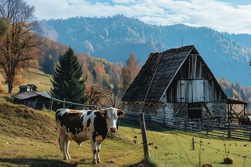 Wall Mural - cows in the mountain