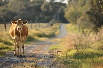 Wall Mural - cow in the meadow