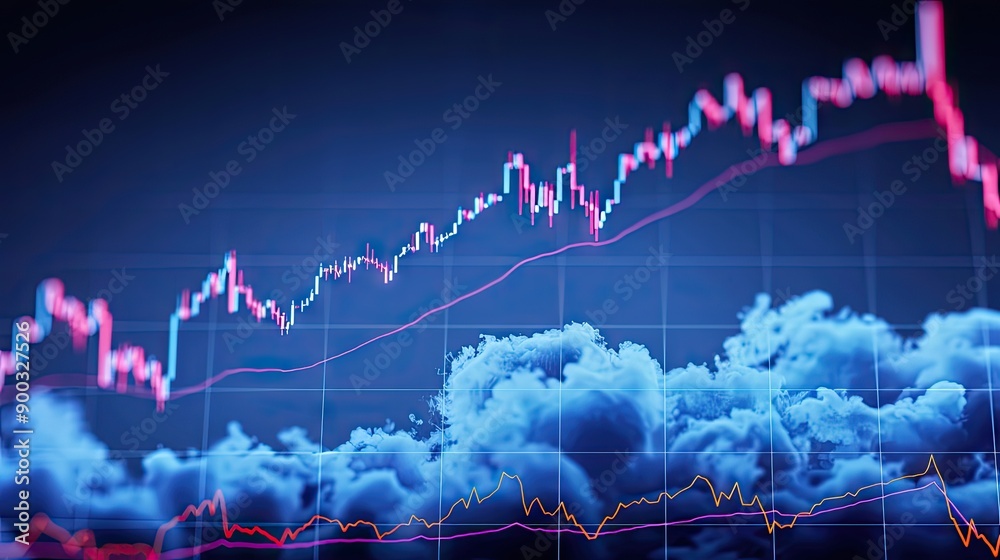Closeup financial chart with uptrend line candlestick graph in stock ...
