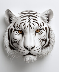  tiger head statue on the wall, created from concrete, resin, 3D render, isolated in clean background