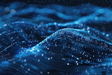 Poster - A close-up shot of a wavy pattern of blue lights