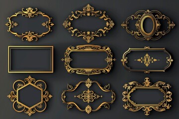 Aufkleber - Ornate gold frames on a black background, perfect for showcasing art or decorations