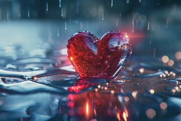 Poster - 3D icon of a heart represents emotion on blank background with glowing 3d heart shape