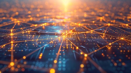 abstract technology network with glowing nodes and lines. modern and sophisticated background for ba