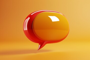 Poster - yellow speech bubble with red base, 3D icon of speech bubble symbolizes communication